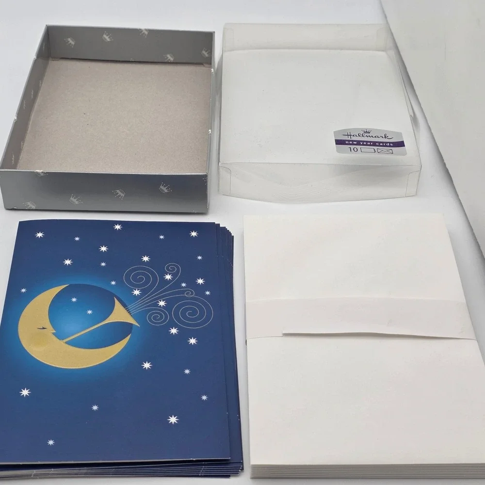 Vtg Hallmark New Year Cards 9ct Blue Gold Celestial Moon Stars Y2K Whimsical 90s
